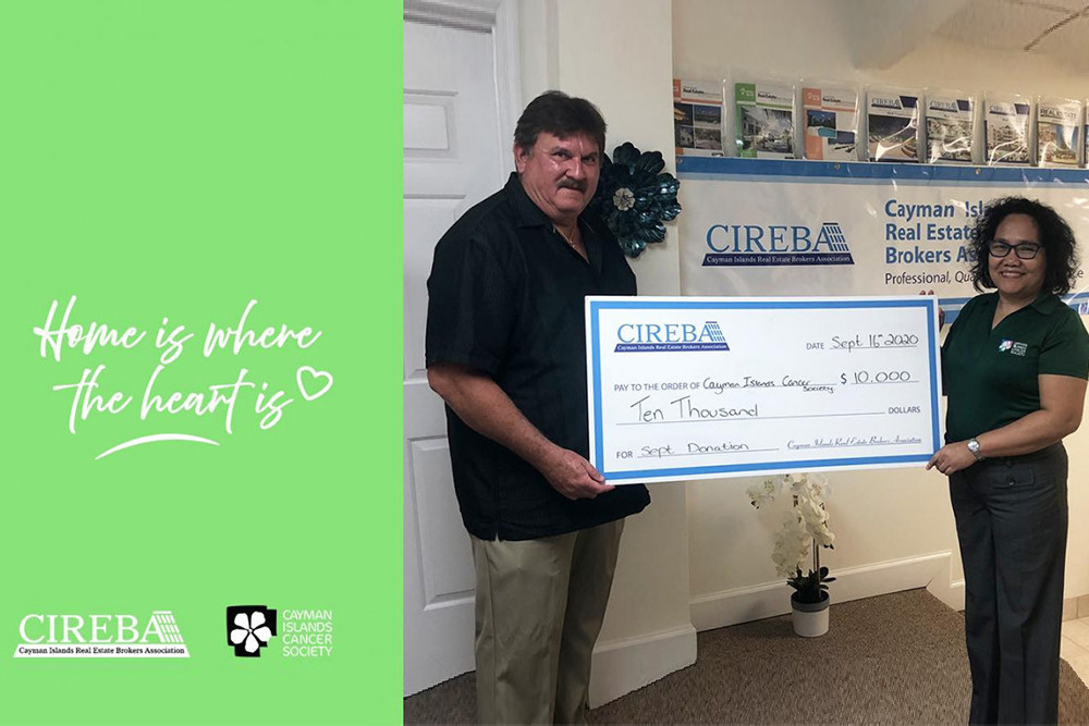 "Home is Where the Heart is" donates CI$10,000 to the Cayman Islands Cancer Society  SEPTEMBER DONATION "Home is Where the Heart is" donates CI$10,000 to the Cayman Islands Cancer Society  SEPTEMBER DONATION