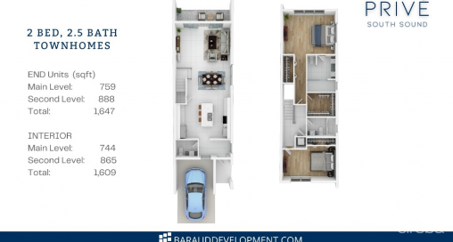 6 Priv, South Sound  Upgraded 2-bed/2.5-bath Pool View End Unit