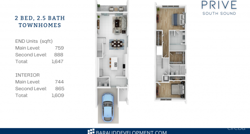 6 Priv, South Sound  Upgraded 2-bed/2.5-bath Pool View End Unit